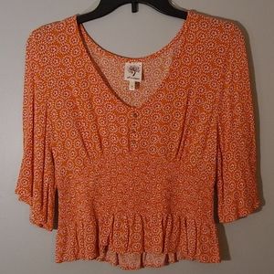 🏵️ M Pattern Ruched Cropped Blouse🏵️